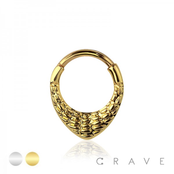 316L SURGICAL STEEL CROCODILE SKIN TEARDROP SEPTUM HINGED SEGMENT HOOP RING